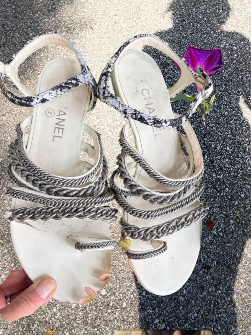Chanel Chain Strap Sandals in White & Black EU 37.5